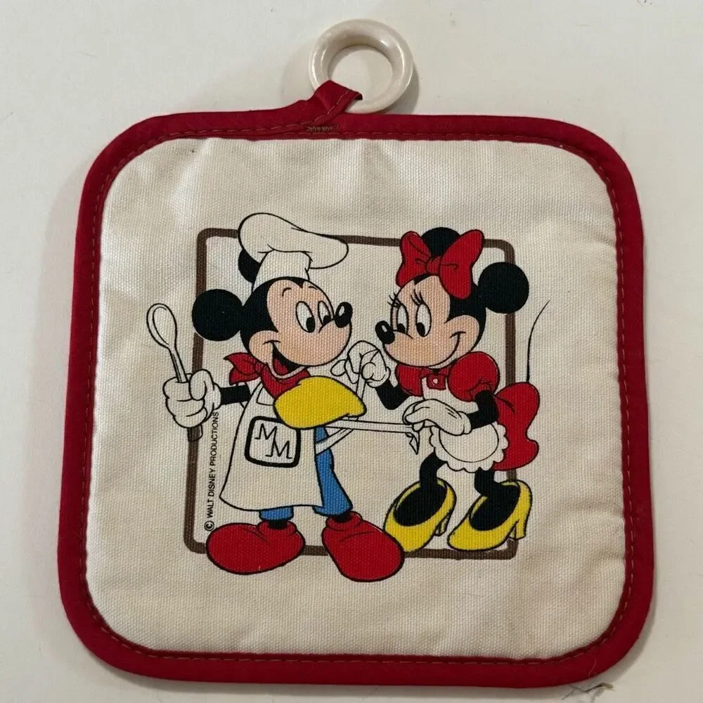 Mickey & Minnie Mouse vintage Disney Kitchen Pot Holder Quilted Oven Mitt 1980’s